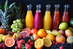 多彩鲜榨果汁与新鲜水果