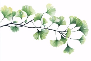 水墨风银杏枝叶插画