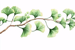 银杏枝叶水彩画