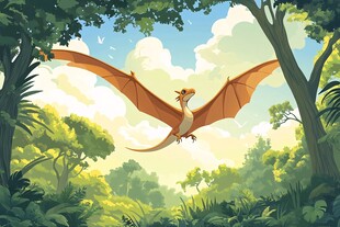 翼龙翱翔于茂密丛林之上