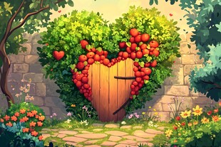 心形果藤环绕的花园木门