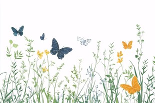 春日花草间的蝴蝶飞舞