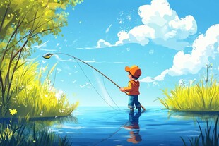 河边少年悠然垂钓