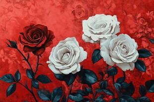 红底白玫与单支红玫瑰