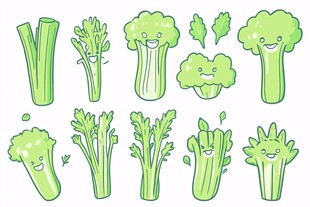 可爱卡通西兰花芹菜插画
