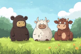 草地上的三头可爱小牛