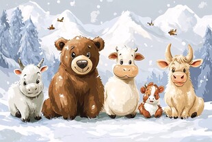 雪地中的动物伙伴们