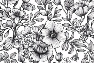 黑白花卉图案无缝背景