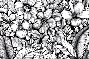 黑白花卉植物线描图案