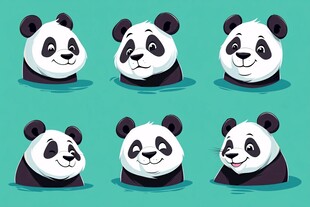 六只可爱表情的水中熊猫