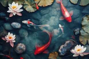 锦鲤戏睡莲水中悠然游