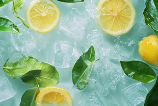 冰爽柠檬绿叶清新画面