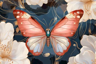 梦幻粉蝶伴白花插画