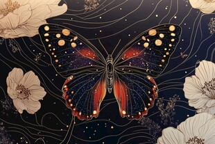 梦幻星空蝴蝶与花卉图景