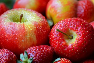 新鲜多汁的苹果与草莓