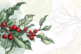 手绘红果绿叶植物枝