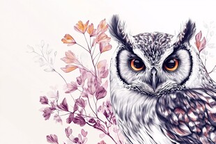 猫头鹰与花卉的梦幻插画