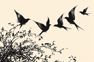 群燕绕枝飞剪影