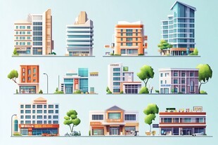 多样现代建筑与街边景观