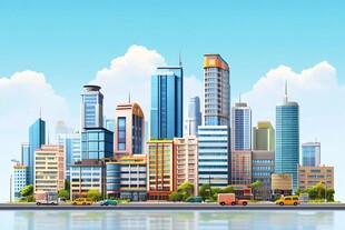 现代繁华都市天际线景观