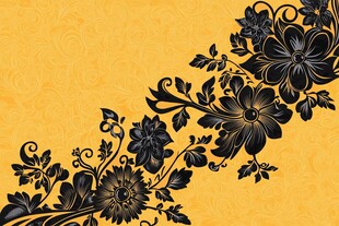黄色背景黑色花卉装饰图案