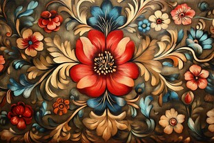 绚丽花卉图案的复古装饰画