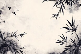水墨竹叶飞鸟中式背景图