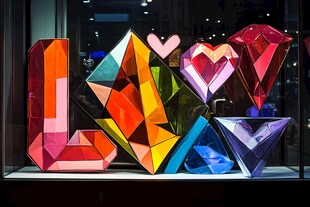 多彩立体字母爱心橱窗展示