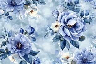 蓝白花卉唯美水彩图案