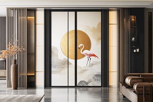 新中式风格优雅火烈鸟移门