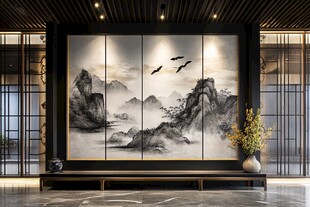 中式山水屏风室内装饰景