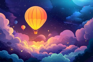 梦幻夜空下的热气球之旅
