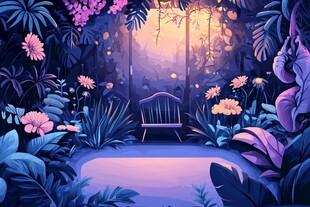 梦幻花园中的静谧长椅