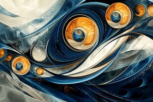 梦幻蓝橙抽象流体艺术画面