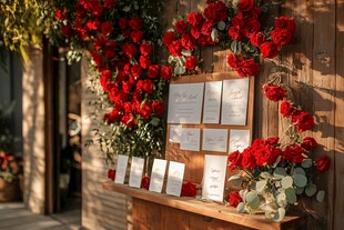 浪漫红玫瑰装饰的留言展示区