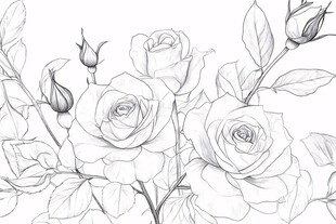 手绘素描玫瑰花插画