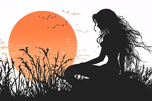 夕阳下的沉思少女