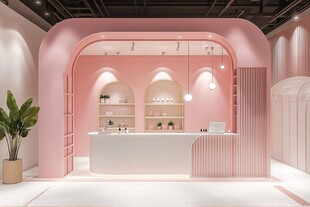 粉色系时尚接待区空间