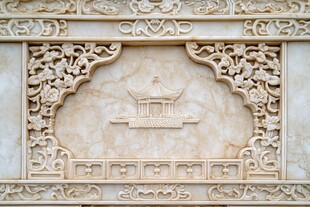 中式浮雕墙饰 古典建筑图案