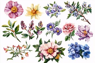 水彩花卉图案集合