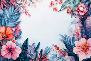 花卉环绕的清新空白背景