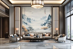 中式客厅 山水壁画典雅空间