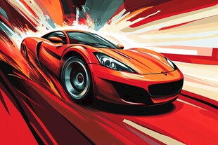 红色跑车极速飞驰画面