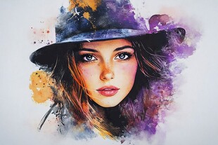 水彩绘时尚戴帽女性肖像