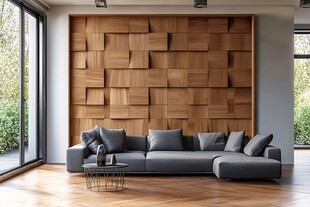 现代简约风木质墙客厅空间