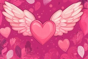 粉色爱心翅膀浪漫插画