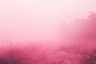 梦幻粉雾中的田野景象