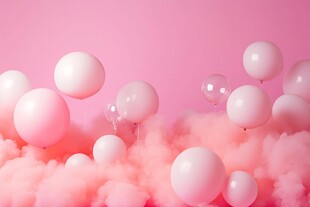 梦幻粉色气球飘浮于云端