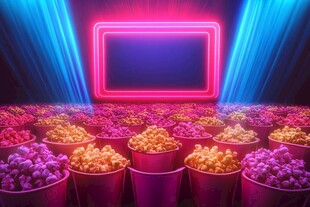 霓虹灯下的缤纷爆米花盛宴