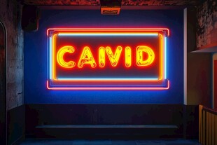霓虹灯下的 CAIVID 标识